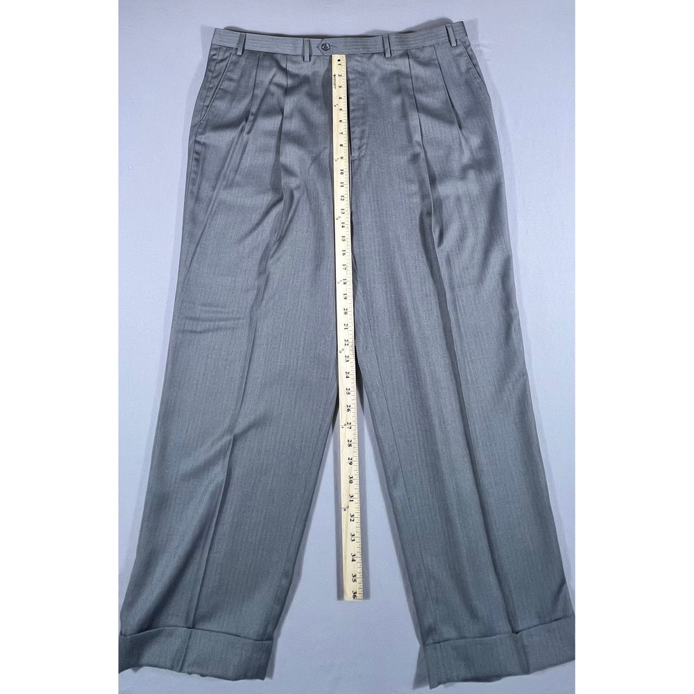 Lauren Ralph Lauren Men's 44x32 Gray Herringbone Pleated Cuffed Dress Pants - Picture 9 of 9